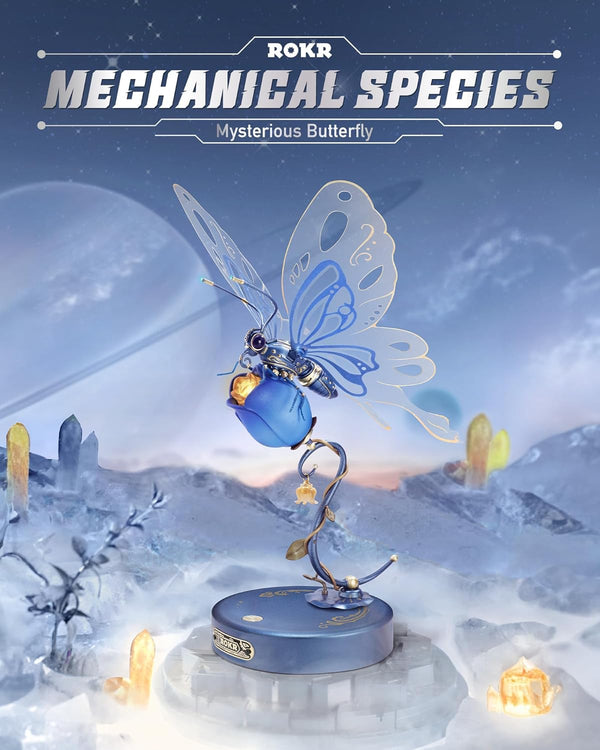 Butterfly DIY Mechanical 3D Puzzle | Bionic Wings with Golden Lighting Rose for Teens & Adults