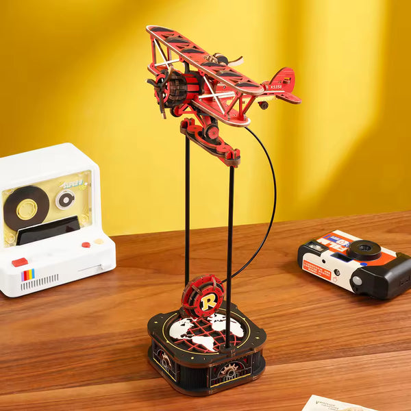 Sky Captain 3D Wooden Puzzle | DIY Pendulum Airplane Model Kit for Kids & Adults Desk Decoration