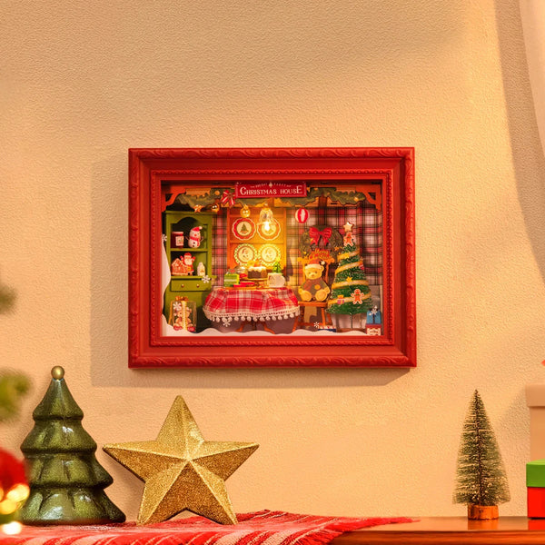 DIY Miniature Christmas House Kit – Christmas Eve Party (Wall-Mountable 3D Frame Dollhouse)