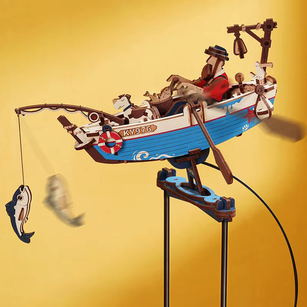 Ocean Fisher 3D Wooden Puzzle | DIY Pendulum Fishing Boat Model Kit for Home & Office Decoration