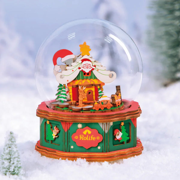 Christmas Town Crystal Ball Music Box – DIY Rotating Christmas Village, Holiday Snow Globe Gift for Kids & Adults