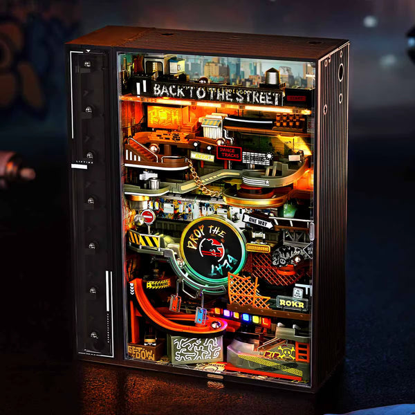 Hip-Hop Street Marble Run 3D Puzzle | Sound-Controlled Mechanical Model with LED Lights & Electric Lift